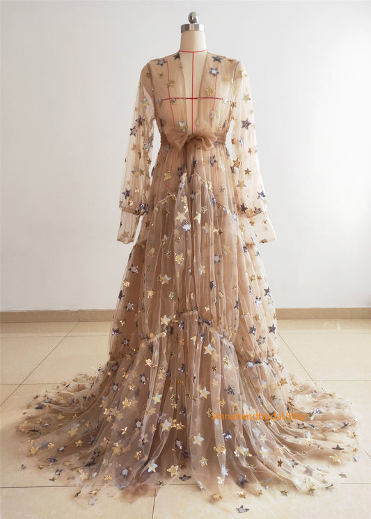 Tan Maternity Robe/Photo Shoot Dress