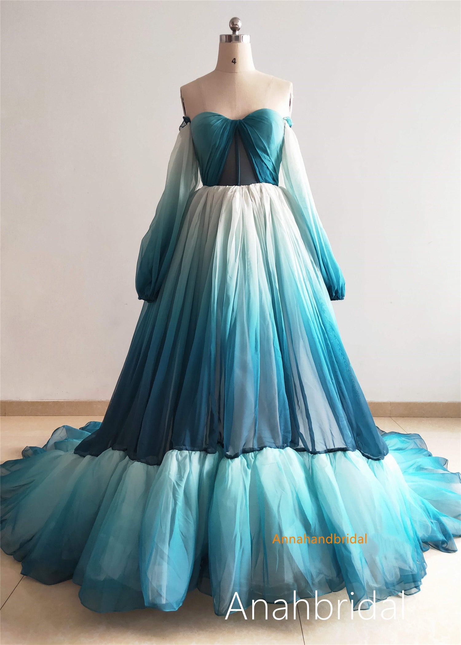 Water Blue Chiffon Photoshoot Dress – Annahandbridal