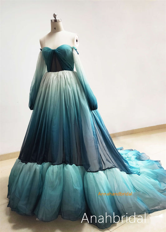 Water Blue Chiffon Photoshoot Dress