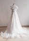 V Neck Ivory Floral Lace Romantic Wedding Dress