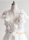 V Neck Ivory Floral Lace Romantic Wedding Dress