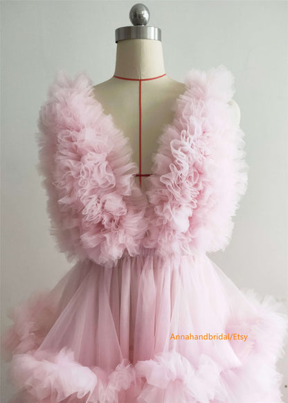 Pink Ruffled Maternity Dress