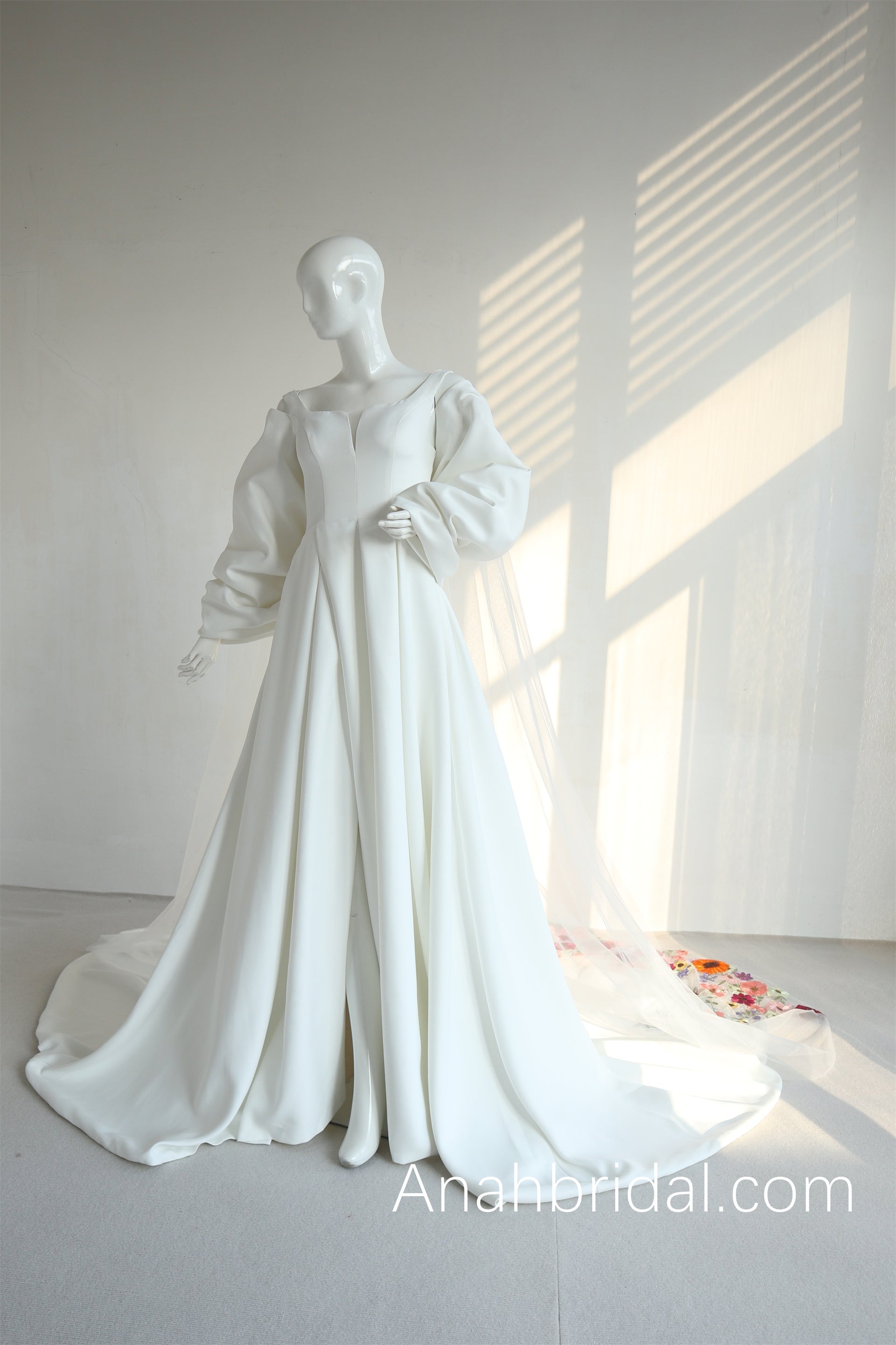 Luxury Satin Bow Sleeve Wedding Dress – Annahandbridal