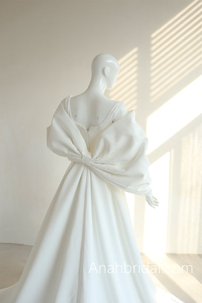 Luxury Satin Bow Sleeve Wedding Dress