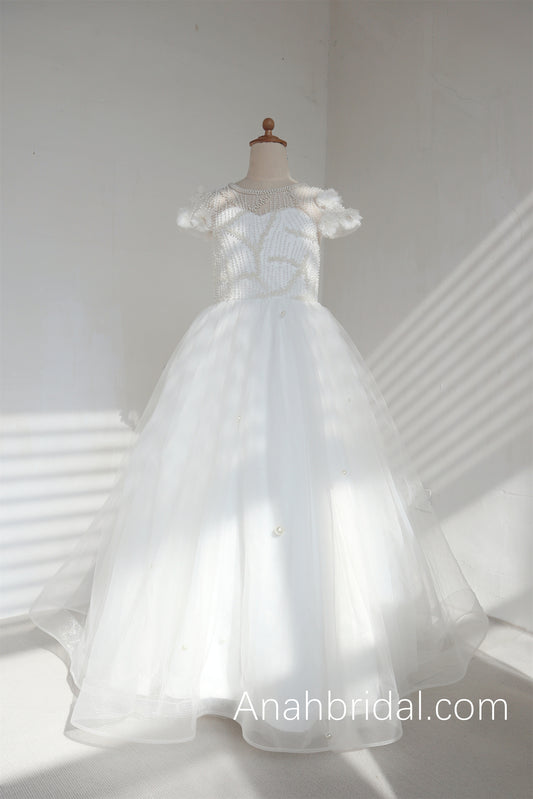 Ivory Beaded Flower Girl Dress