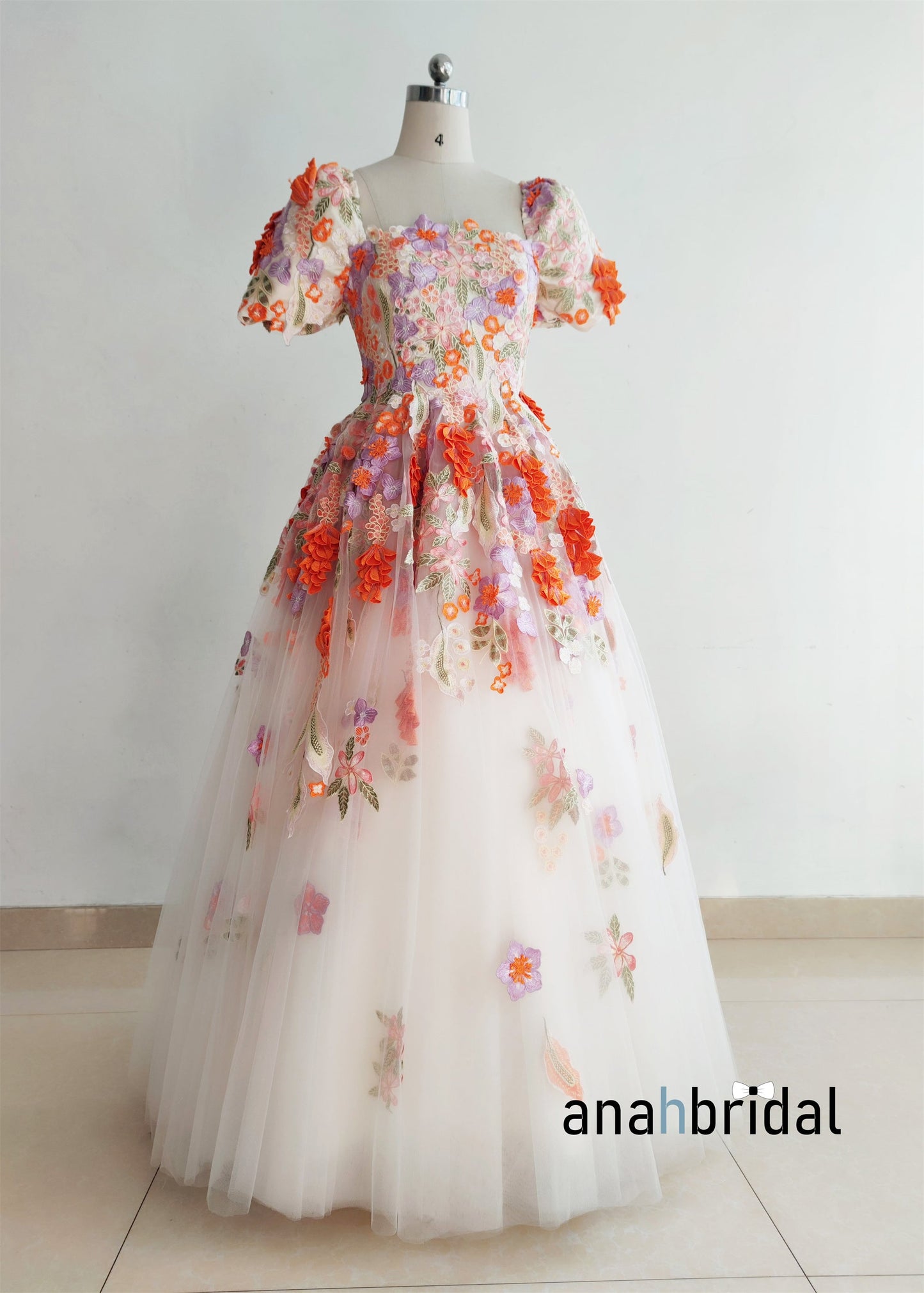 Embroidered Lace Floral Bridal Dress