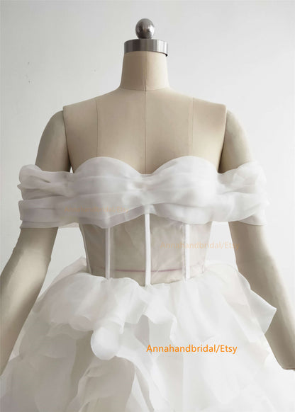 White Organza Rosetta Wedding Dress