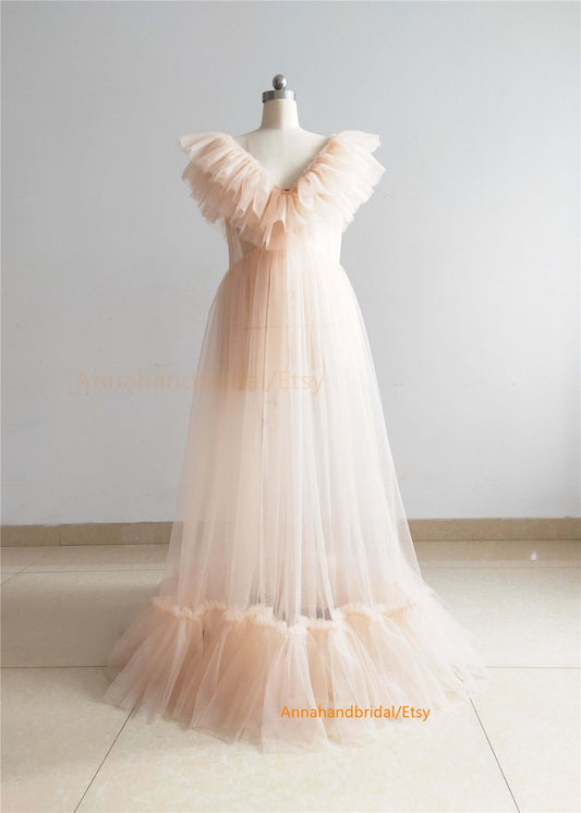 Champagne Tulle  Maternity Dress