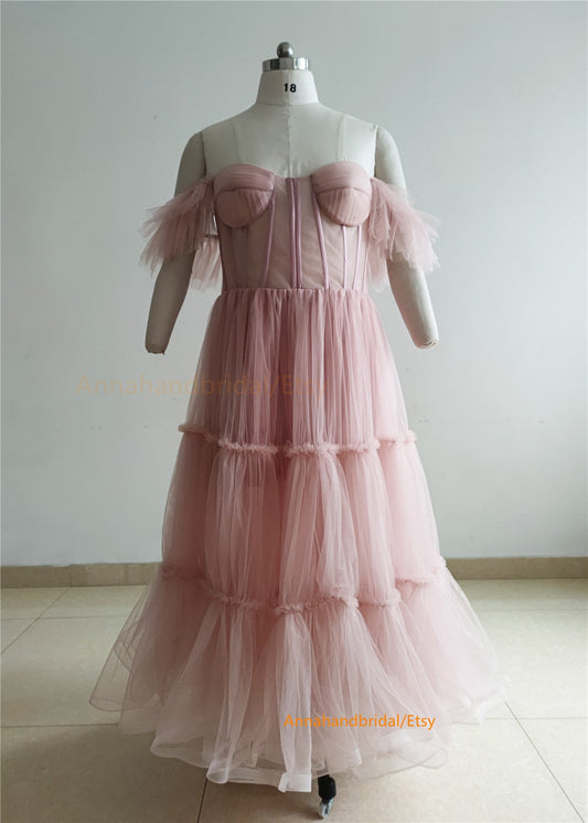 Mauve Tulle Short Prom Dress