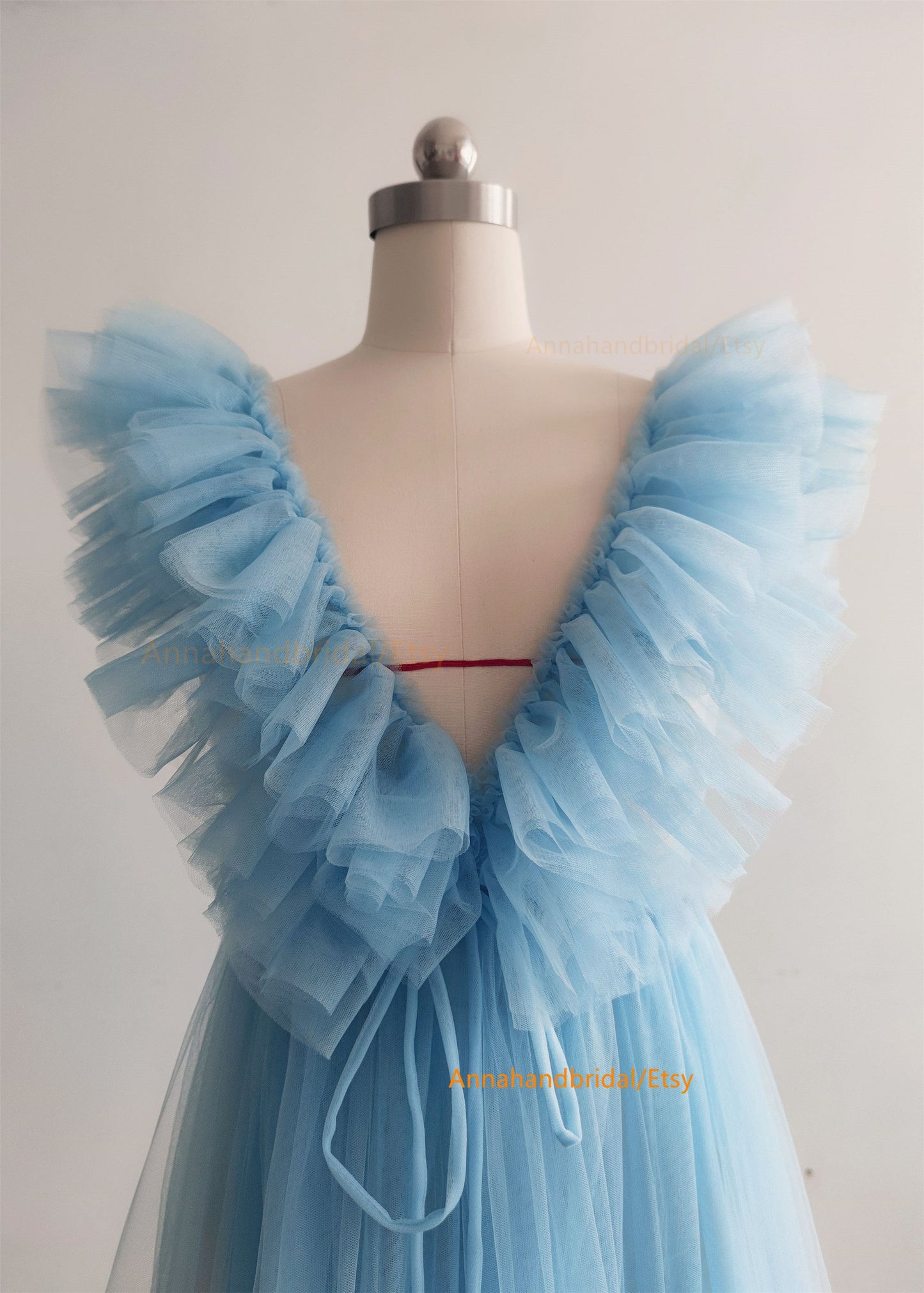 Blue Tulle Ruffled Maternity Dress