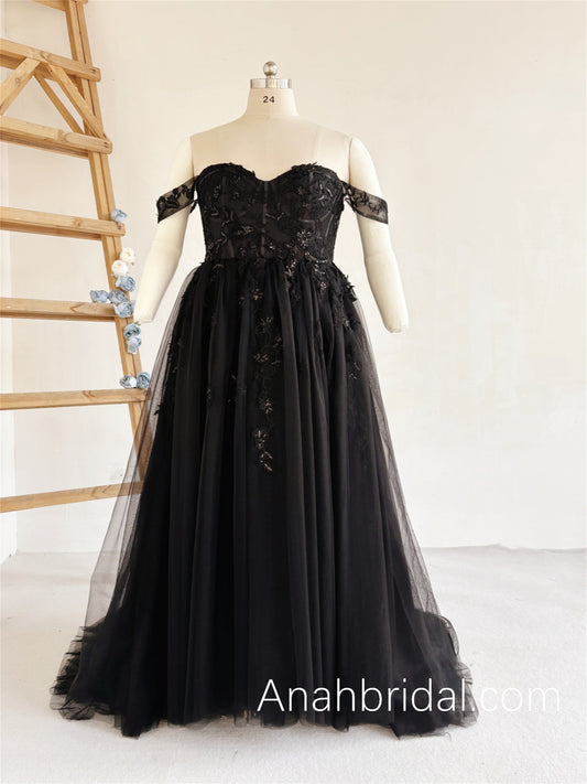 Black Embroidered Lace Wedding Dress