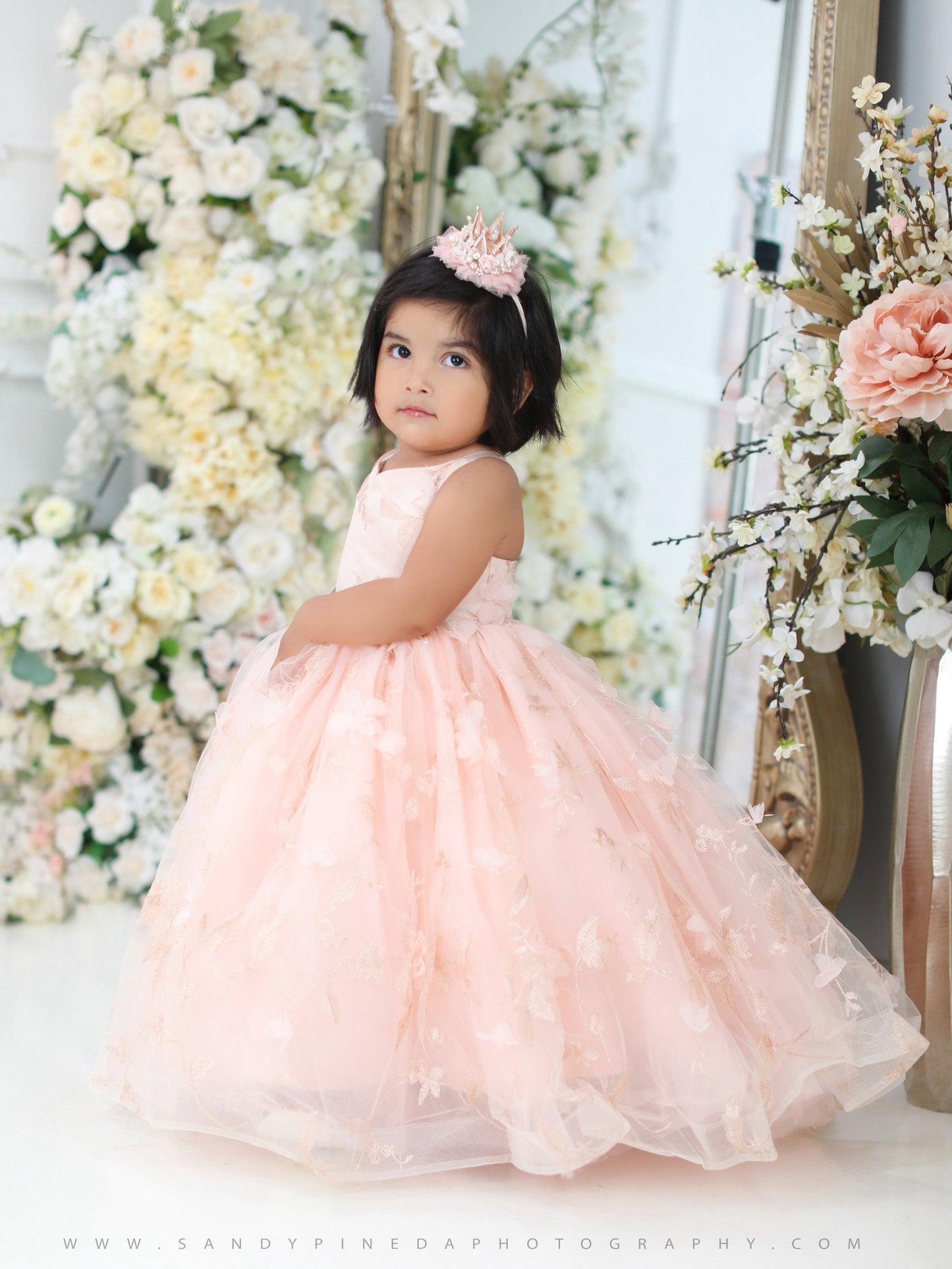 Blush Pink Full Length Flower Girl Dress