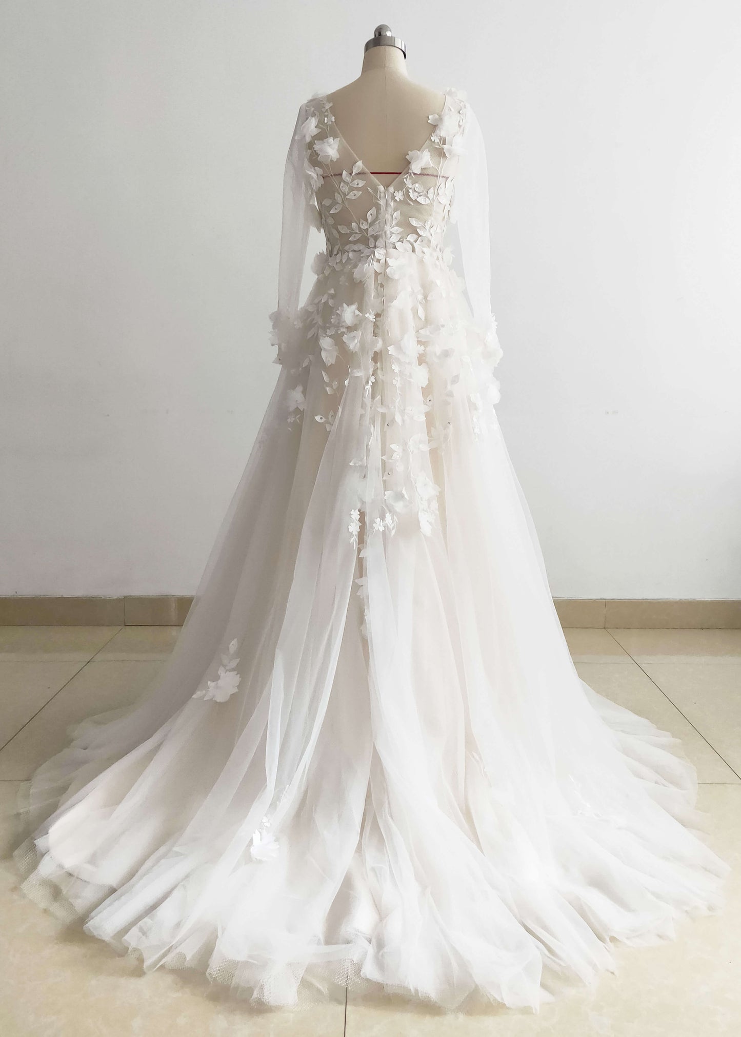 Light Champagne Floral Wedding Dress