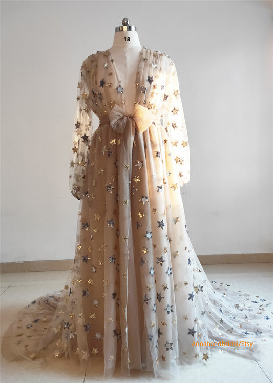 Ready to ship /Tan Sparkle Maternity Robe