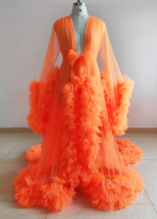 Orange Maternity Robe/Photo Shoot Dress