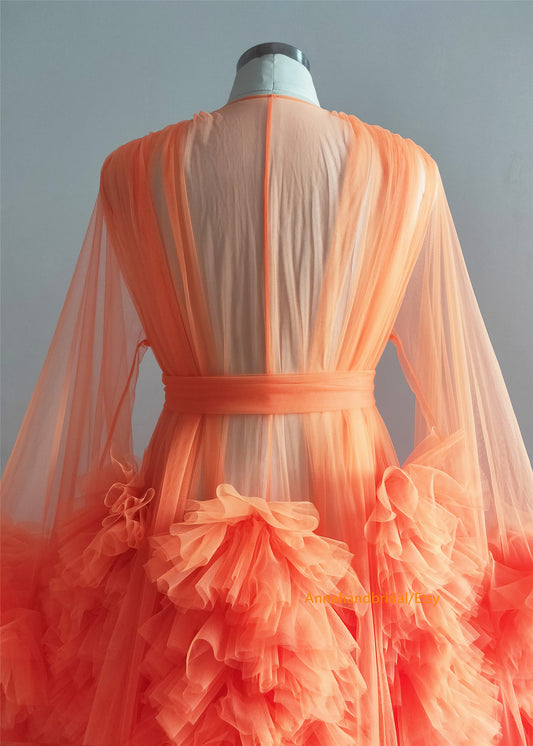 Orange Maternity Robe/Photo Shoot Dress