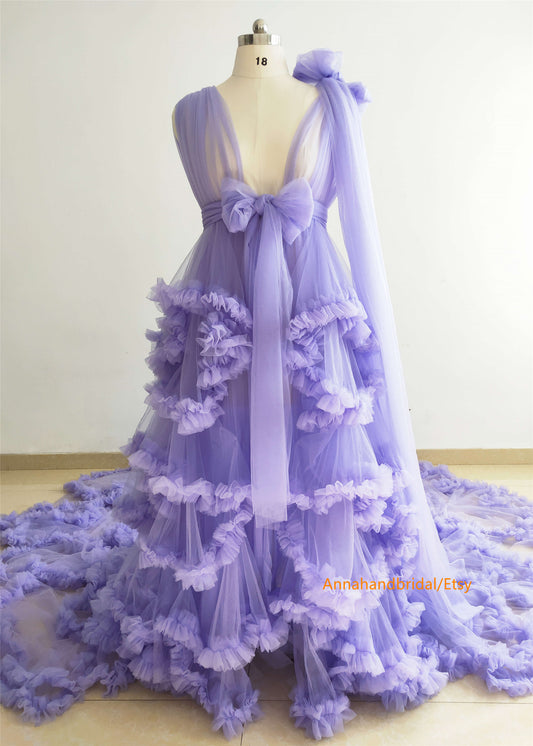 Lavender Maternity Robe/Photo Shoot Dress