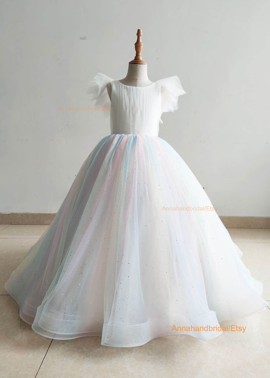 Rainbow Tulle Stunning Little Girl Dress/Pageant Dress