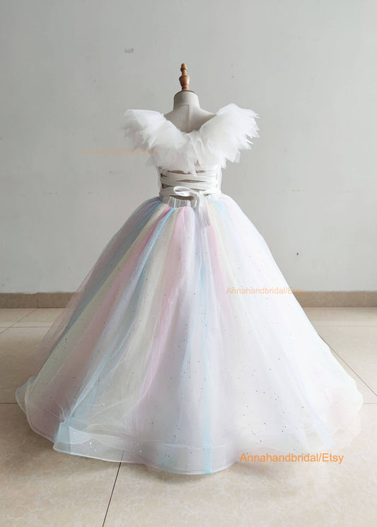 Rainbow Tulle Stunning Little Girl Dress/Pageant Dress