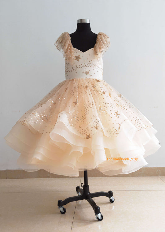 Champagne Sparkle Tulle Little Girl Dress