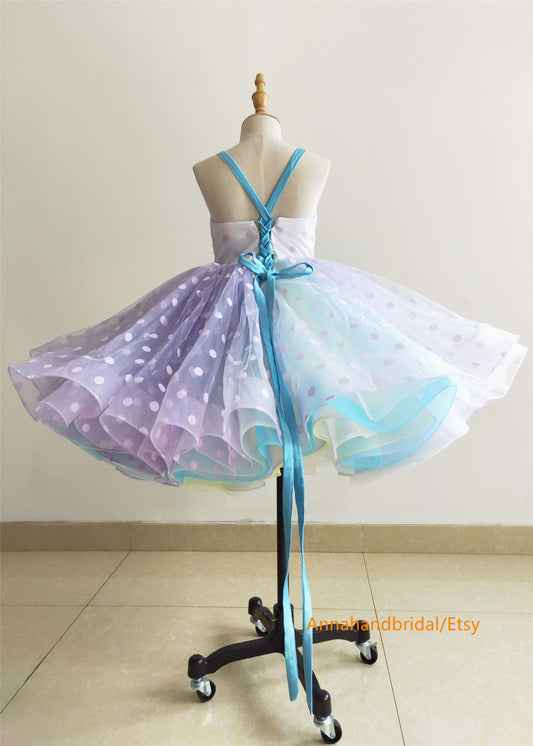 Rainbow Polka Dot Tulle Cute Girl Dress