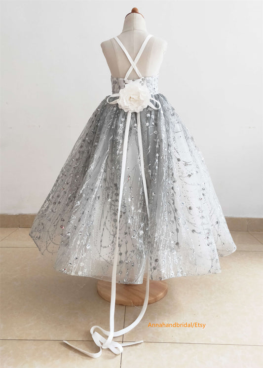 Silver Grey Sparkle Little Girl Dress