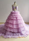 Purple Pleated Tulle Beaded Party Dress