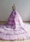 Purple Pleated Tulle Beaded Party Dress