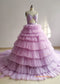 Purple Pleated Tulle Beaded Party Dress