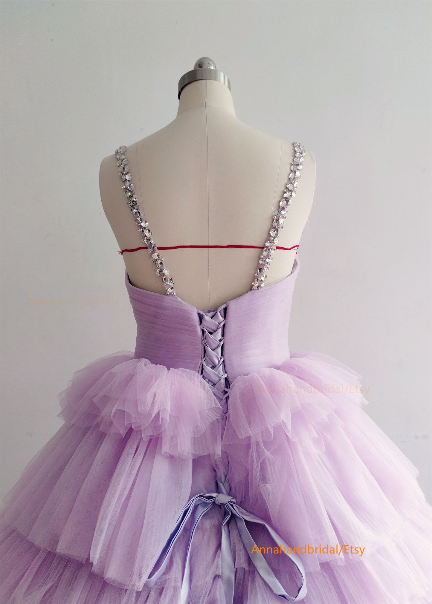 Purple Pleated Tulle Beaded Party Dress