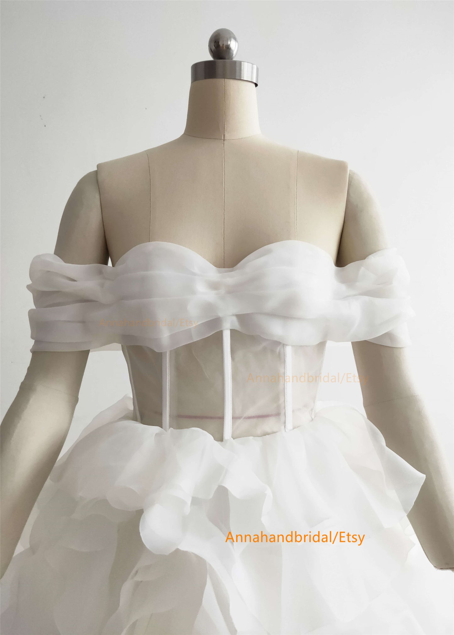 White Organza Rosetta Wedding Dress