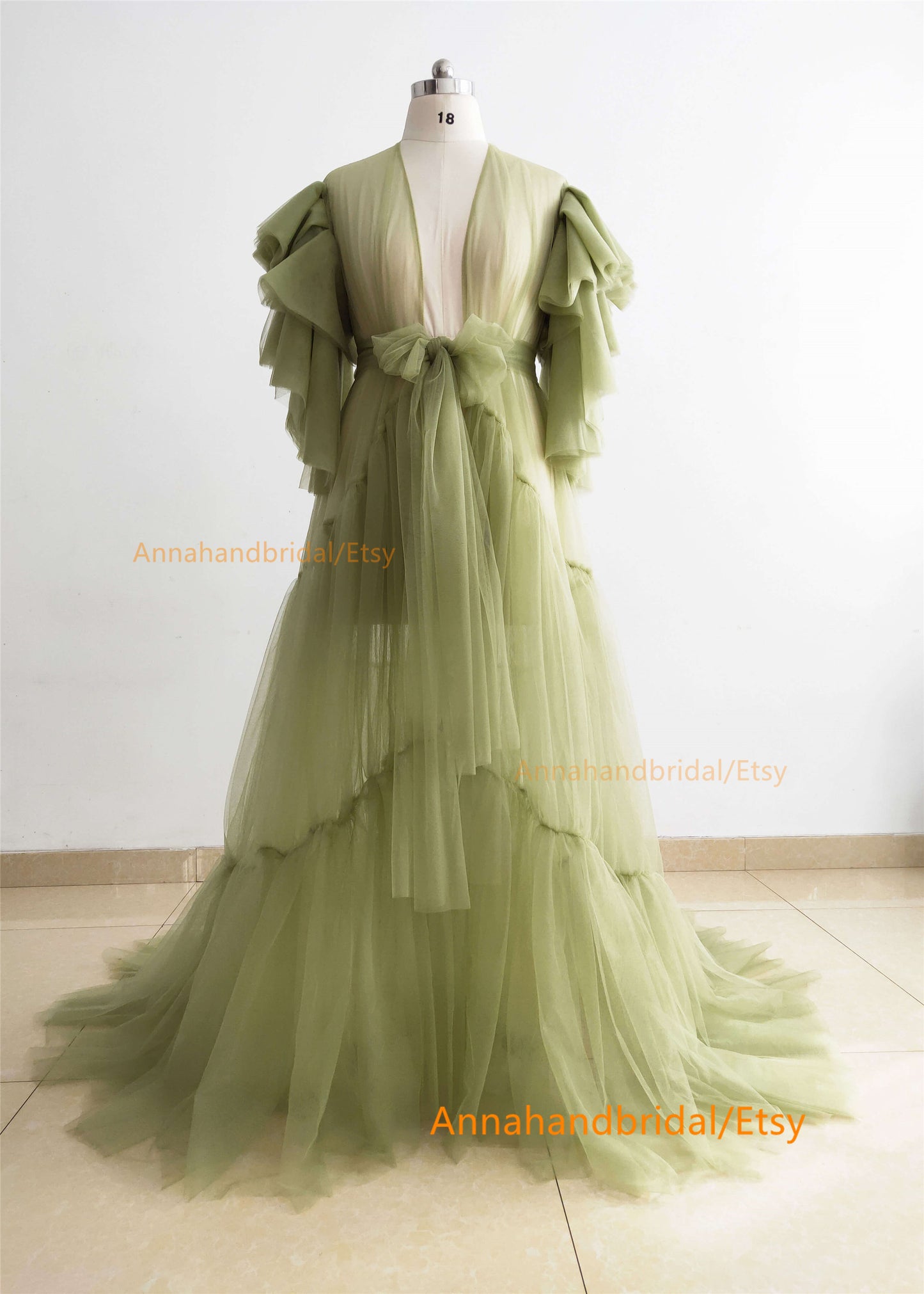 Olive Green Tulle Maternity Dress