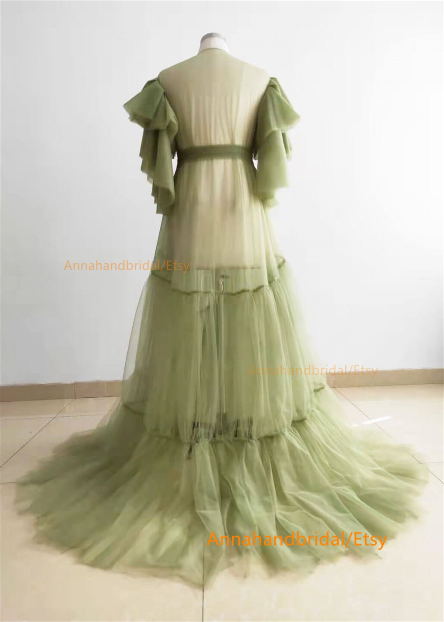 Olive Green Tulle Maternity Dress