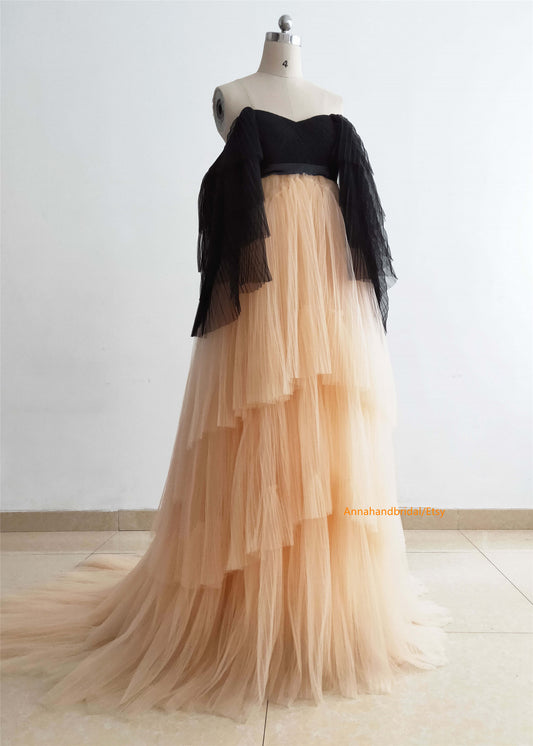 Pleated Tulle Maternity Dress