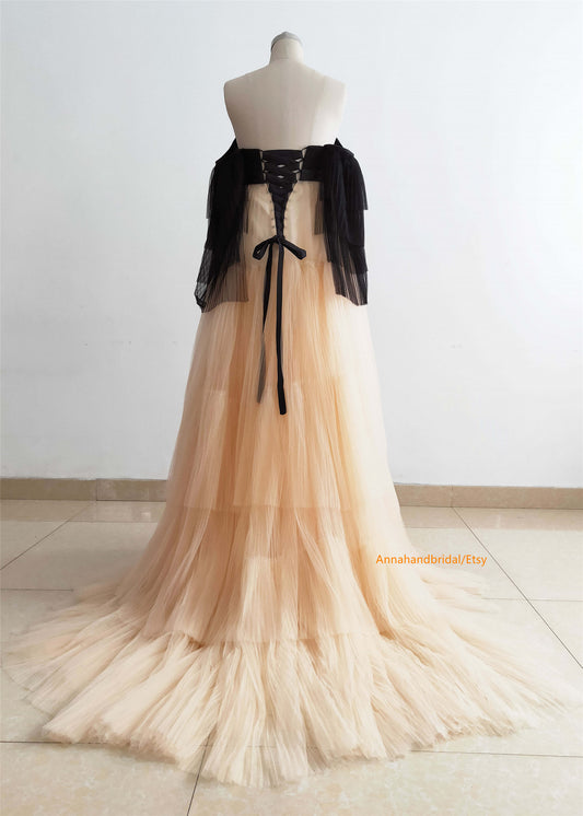 Pleated Tulle Maternity Dress