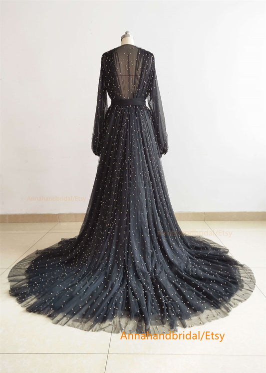 Black Pearls Tulle Maternity Dress