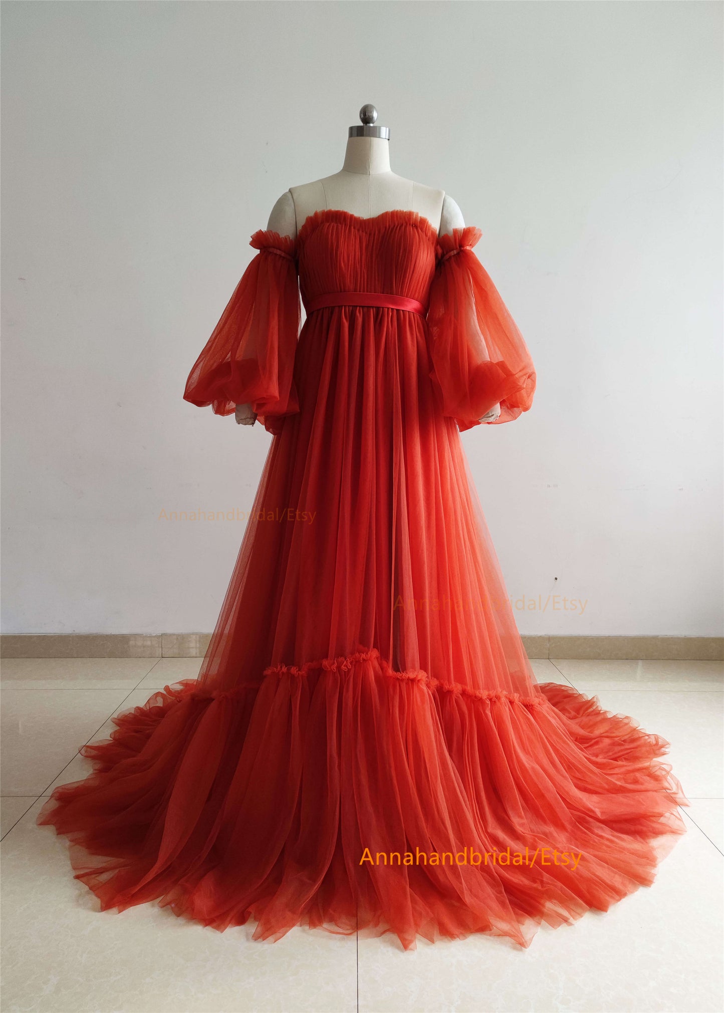 Red Tulle Strapless Maternity Dress