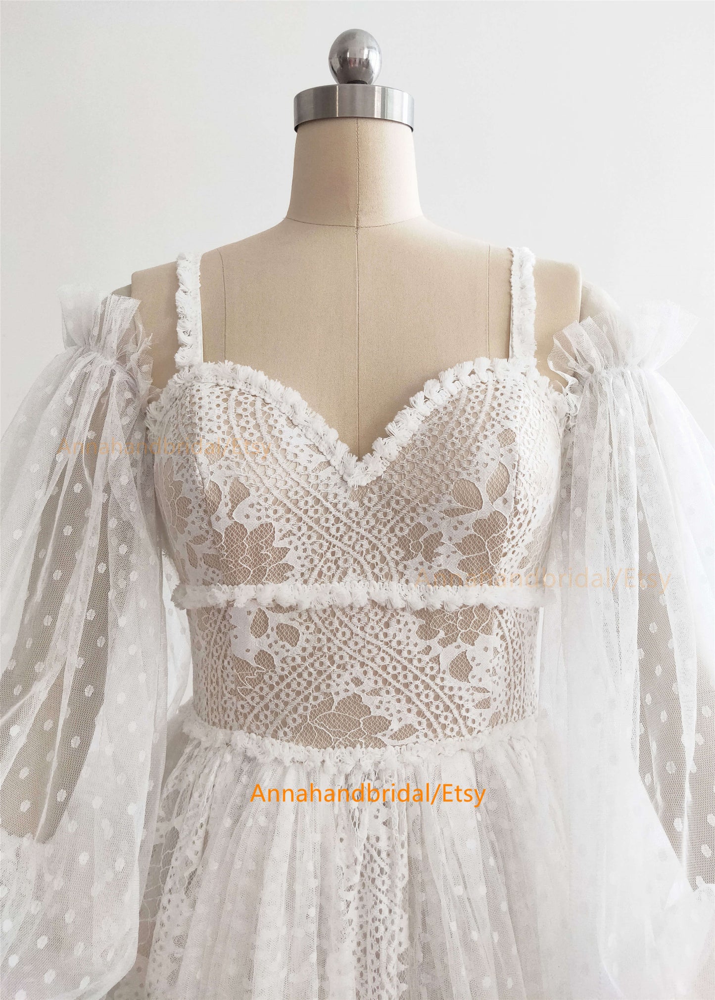 Ivory Polka Dot Lace Wedding Dress/Photo Shoot Dress