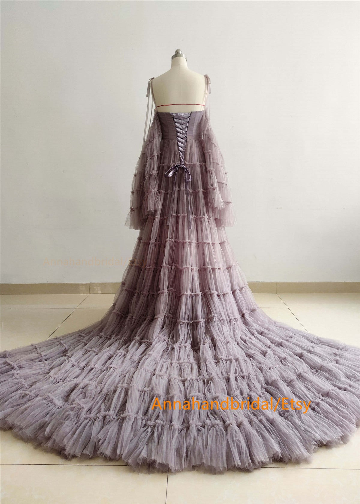 Mauve Pleated Tulle Photo Shot Dress