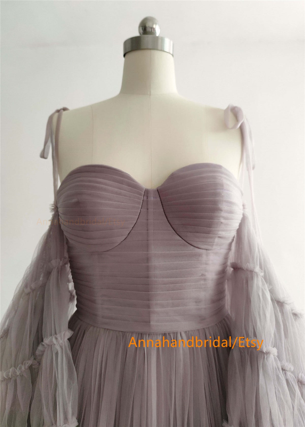 Mauve Pleated Tulle Photo Shot Dress