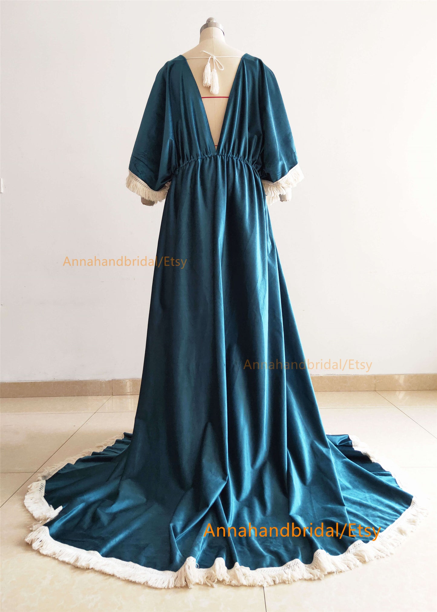 Peacock Blue Velvet Maternity Dress