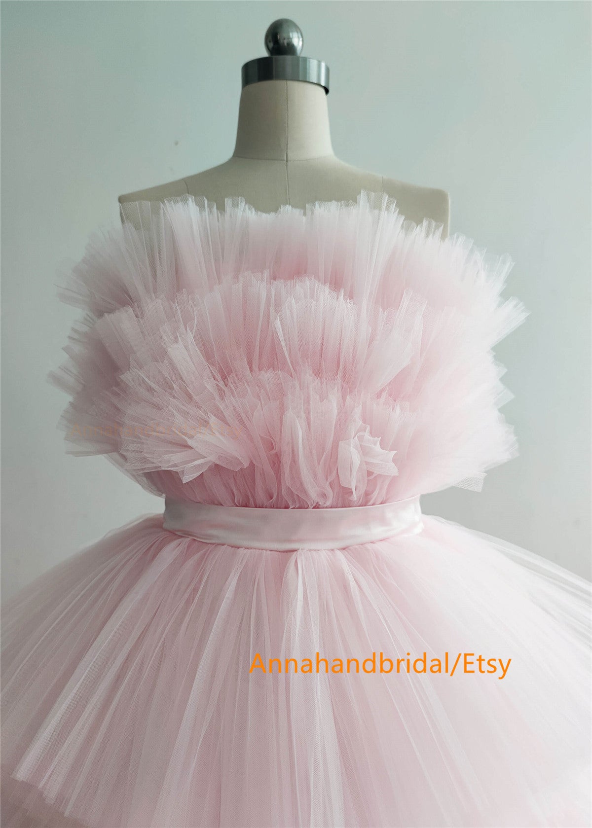 Pink Tulle Strapless Photo Shot Dress