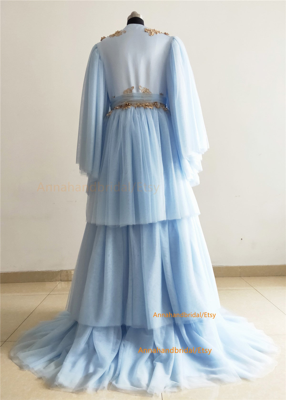 Sky Blue Tulle Layered Maternity Dress