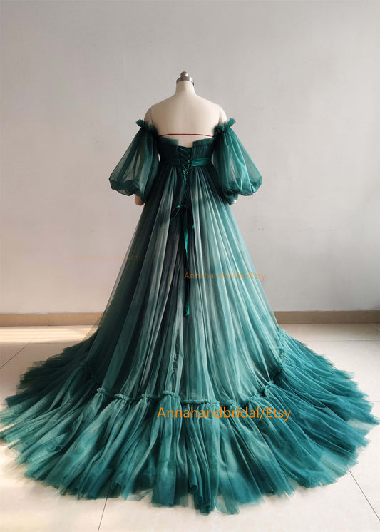 Dark Green Tulle Maternity Dress