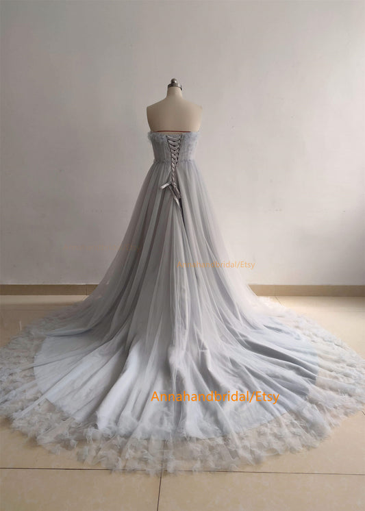 Gray Blue Strapless PhotoShoot Dress