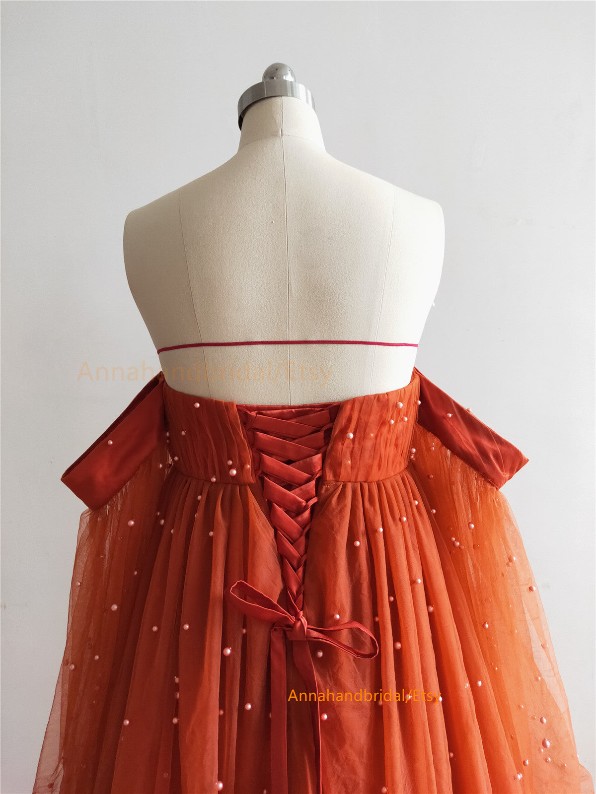 Rust Red Pearls Tulle  Photo Shot Dress