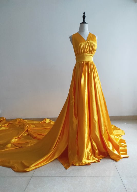 Gold Silk Satin Photo Shot Dress