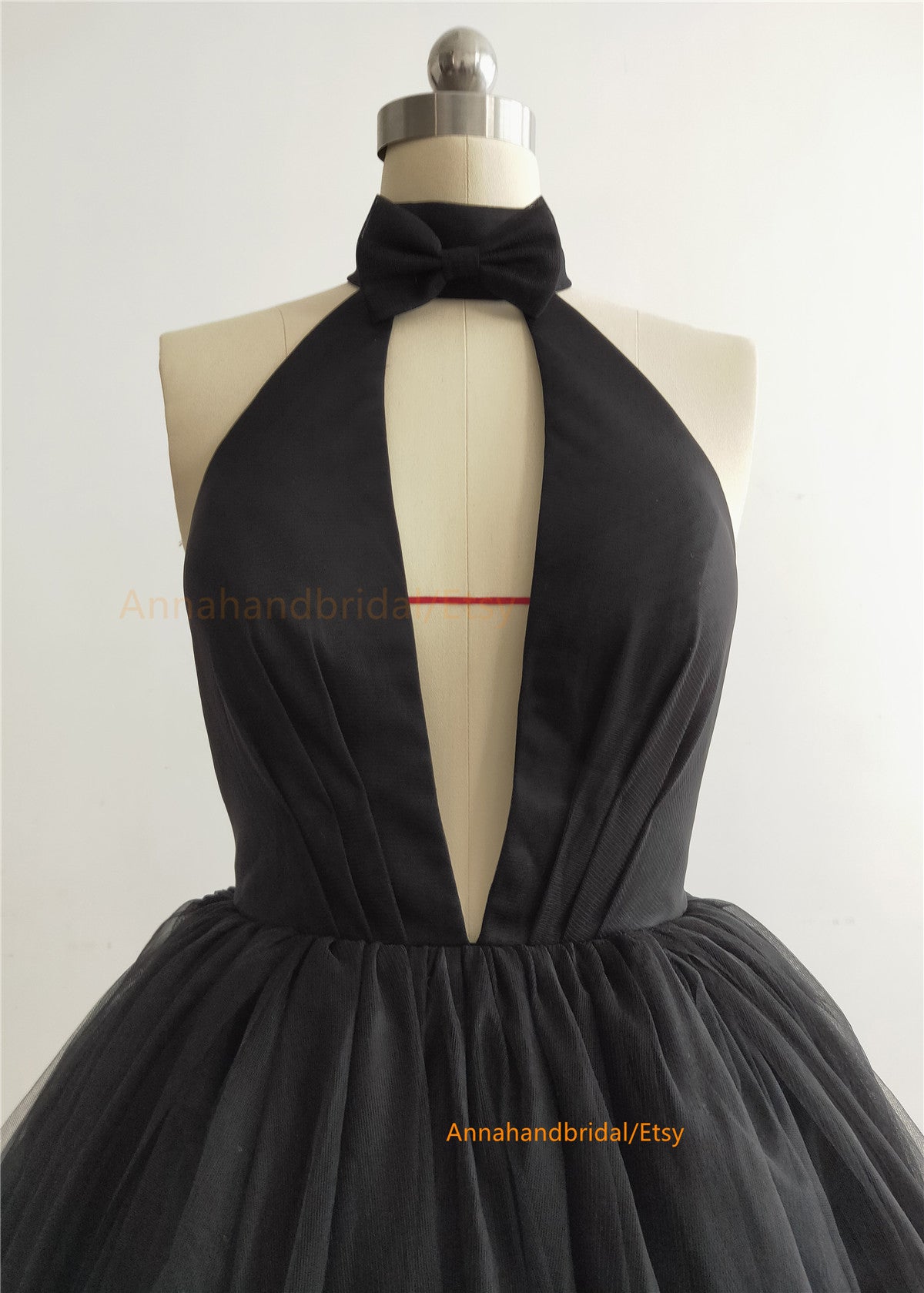 Halter Black Tulle Prom Dress/Bridal Dress