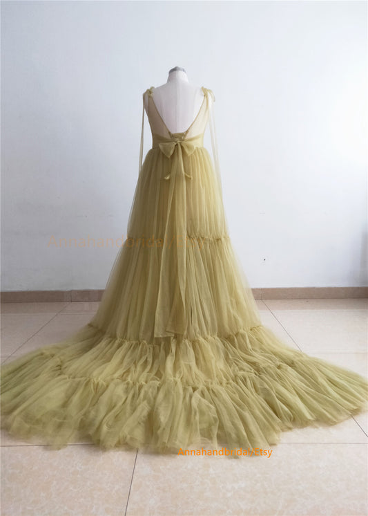 Olive Green Tulle Simple Photo Shot Dress