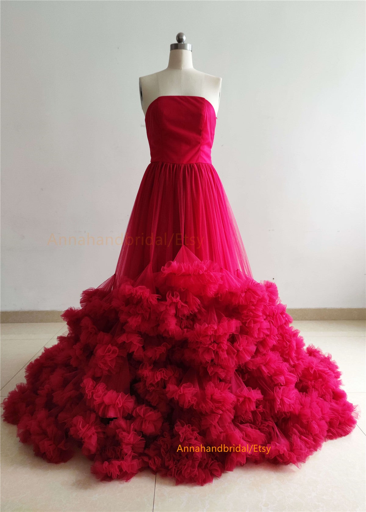 Dark Red Ruffled Photo Shot Dress